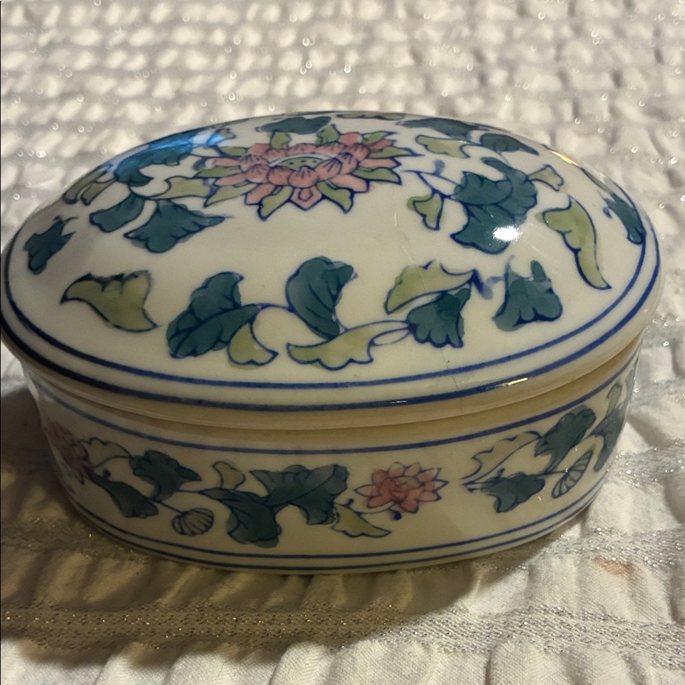 Floral Covered Ceramic Trinket Box- Chinese